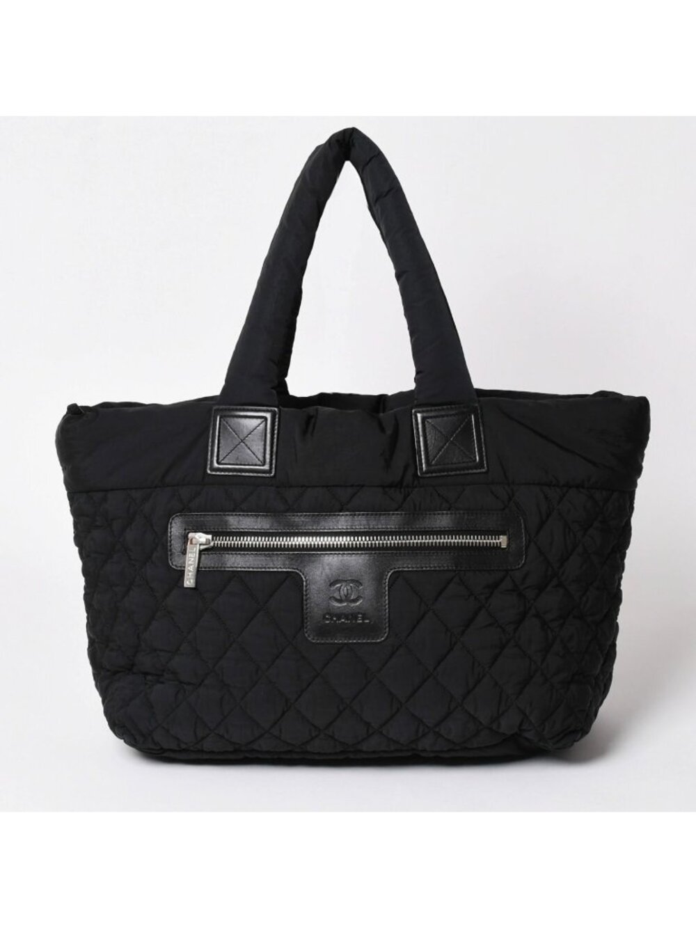 Chanel Coco Cocoon Nylon Tote Bag Quilted CC Mark CC Logo Silver